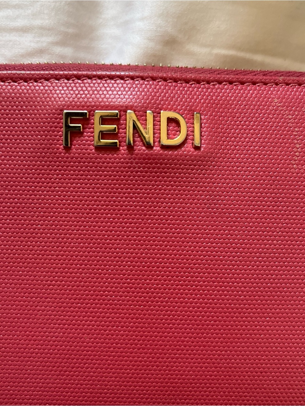 Fendi Hot Pink Saffiano Zip Wallet with Gold Logo